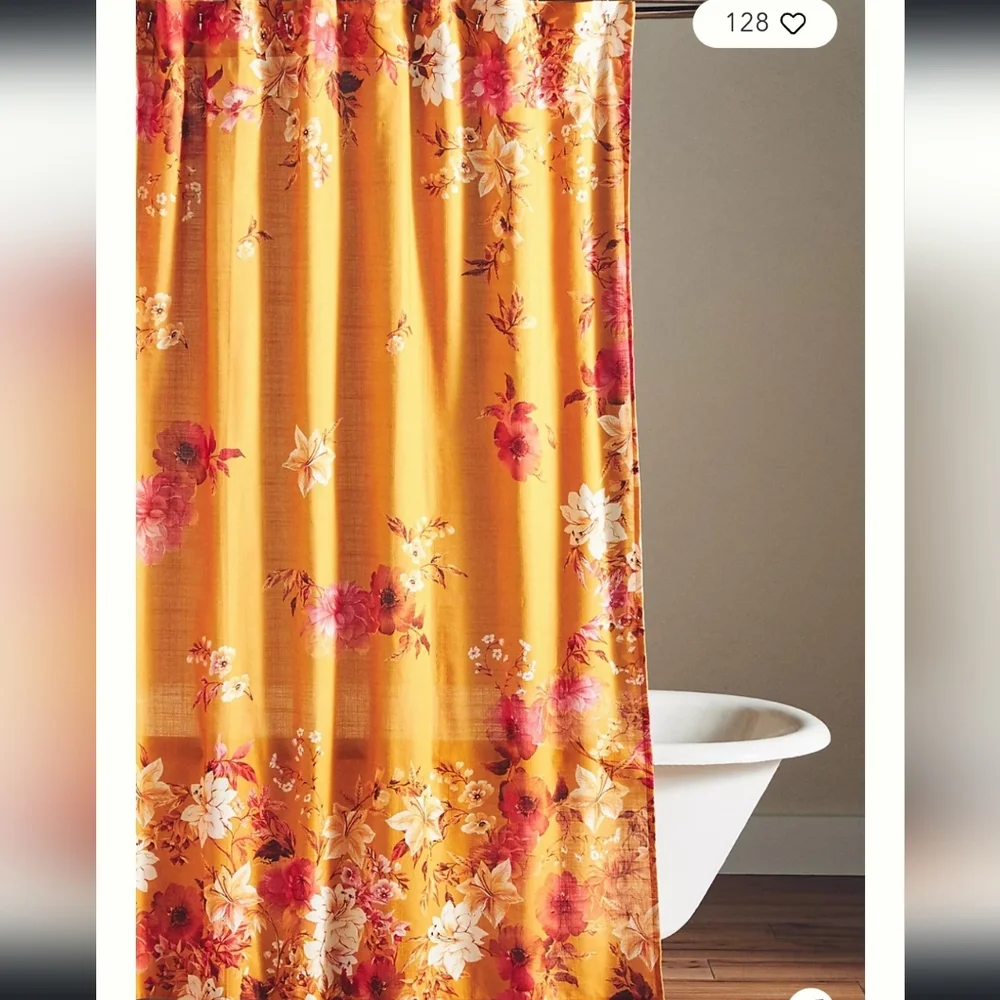 Anthropologie Zosia Organic Cotton Shower Curtain - maize (orange, red)